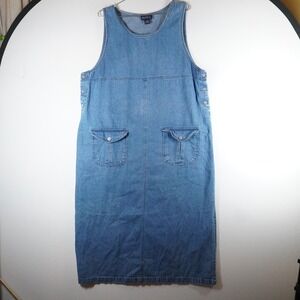 VTG Blue J Denim‎ Jumper Dress XL Blue Button Cargo Pocket Midi Casual Teacher